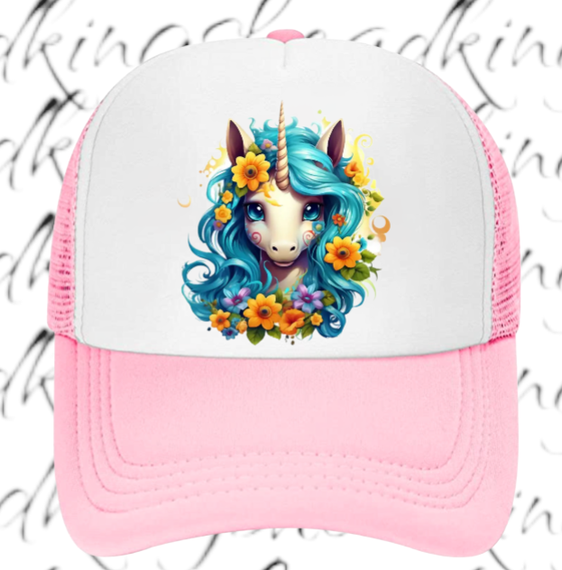 Anime Unicorn Hat Adjustable Snapback Trucker Hat Cute Baby Unicorn Floral Hat