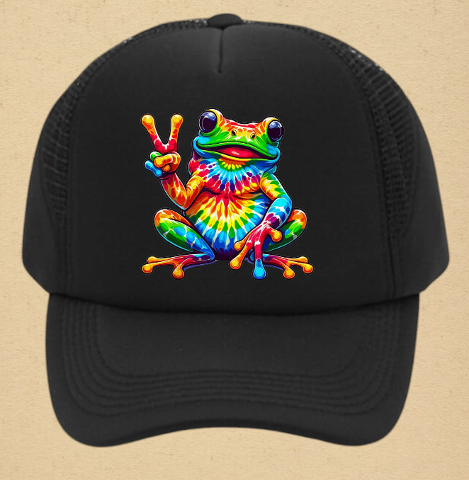 Tie and Dye Hat Adjustable Snapback Trucker Hat Happy Cute Frog Hat Funny Hat
