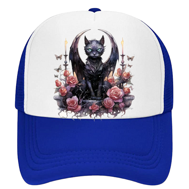 Angel Cat Hat Adjustable Snapback Trucker Hat Cute Black Cat With Wings Floral