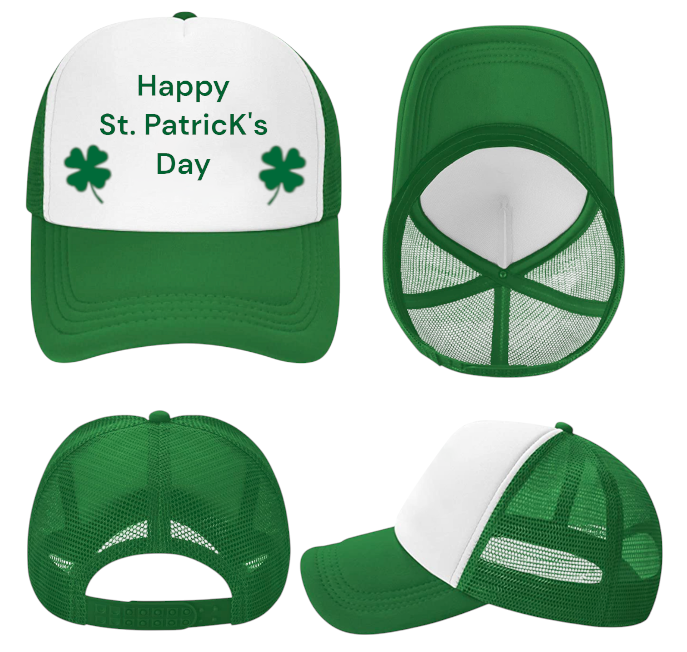 St. Patrick's Day Hat Adjustable Snapback Trucker Hat Irish Green Shamrock Hat