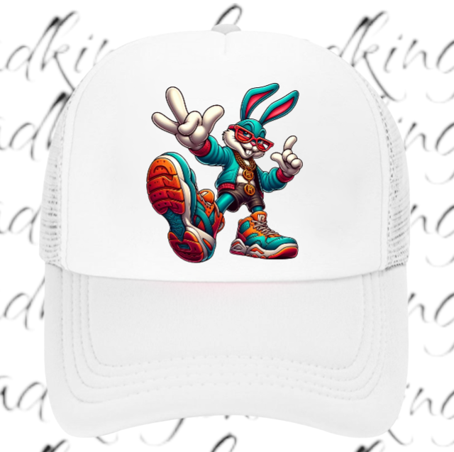 Gangster Bunny Hat Adjustable Snapback Trucker Hat Bunny Wearing Sneaker Shoes