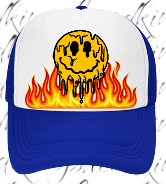Burning Flame Hat Burning Dripping Face Hat Adjustable Snapback Trucker Hat Fire
