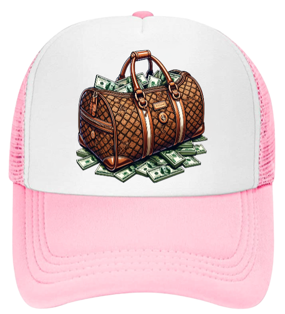 Dollars Hat Adjustable Snapback Trucker Hat Hustle Grind Riches Money Bags Hat