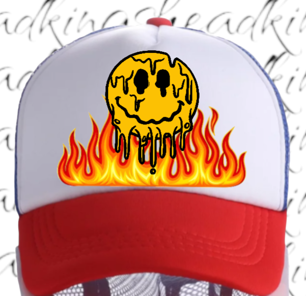 Burning Flame Hat Burning Dripping Face Hat Adjustable Snapback Trucker Hat Fire