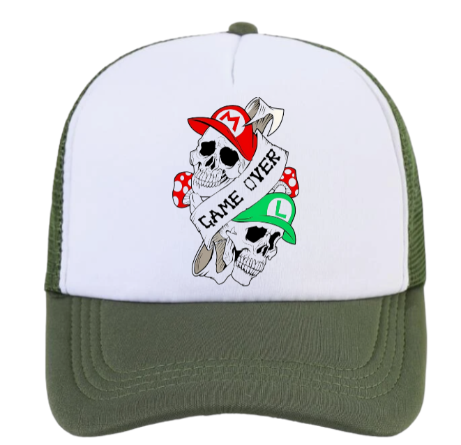 Super Mario Hat Game Over Skull Hat Baseball Hat Trucker Hat Mario Luigi Skull