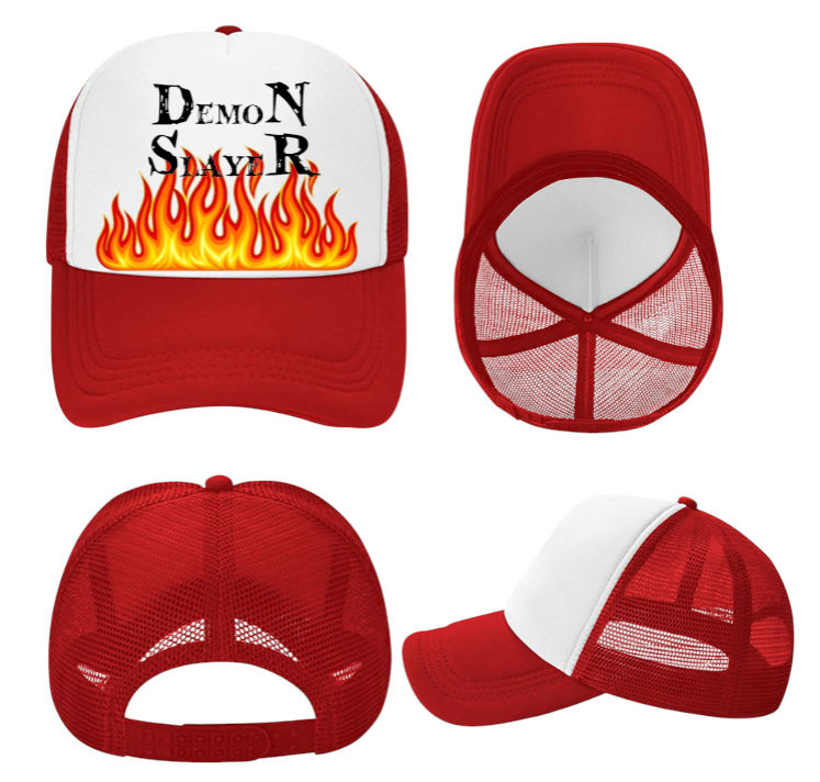 Demon Slayer Hat Adjustable Snapback Trucker Hat Anime Superhero Hat Fire Flames