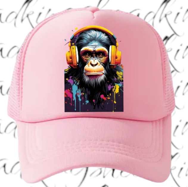 Gorilla Music Hat Adjustable Snapback Trucker Hat Funny Monkey Headphones Hat