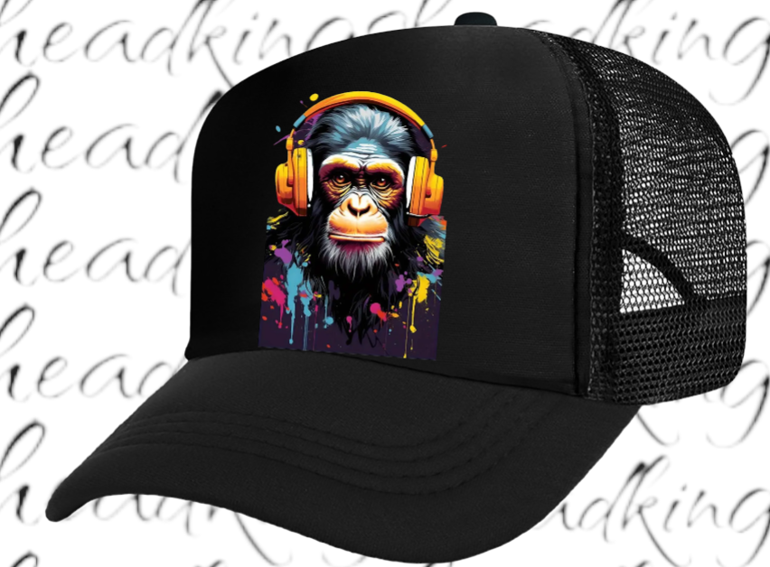 Gorilla Music Hat Adjustable Snapback Trucker Hat Funny Monkey Headphones Hat