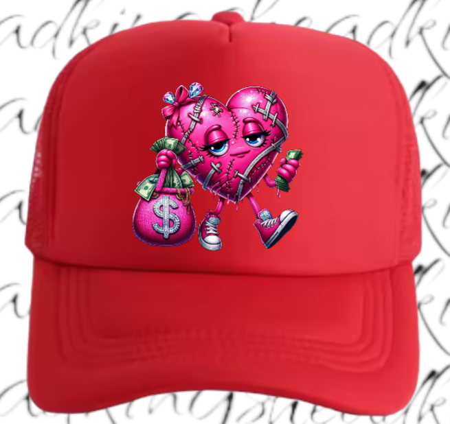 Dollars Hat Adjustable Snapback Trucker Hat Wounded Heart Holding Money Dollars