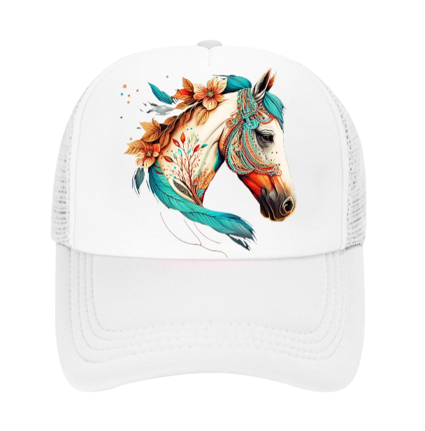 Horse Hat Adjustable Snapback Trucker Hat Colorful Bohemian Horse Hat