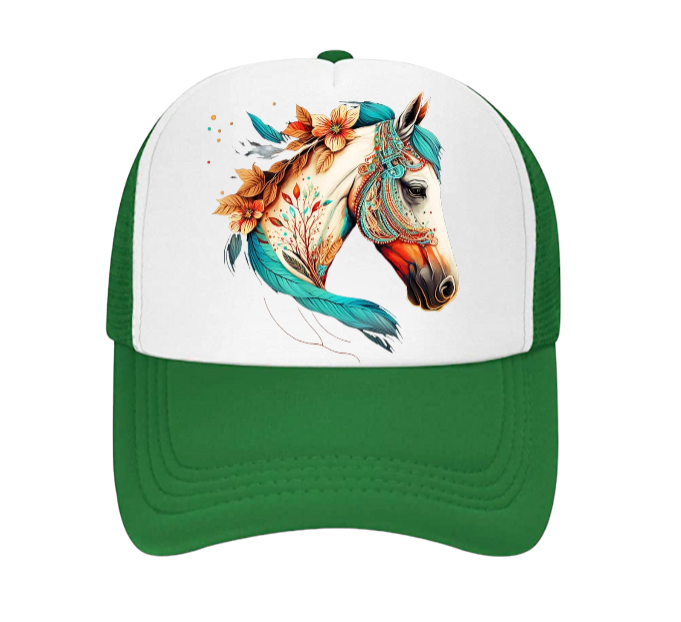 Horse Hat Adjustable Snapback Trucker Hat Colorful Bohemian Horse Hat