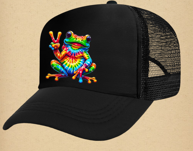 Tie and Dye Hat Adjustable Snapback Trucker Hat Happy Cute Frog Hat Funny Hat