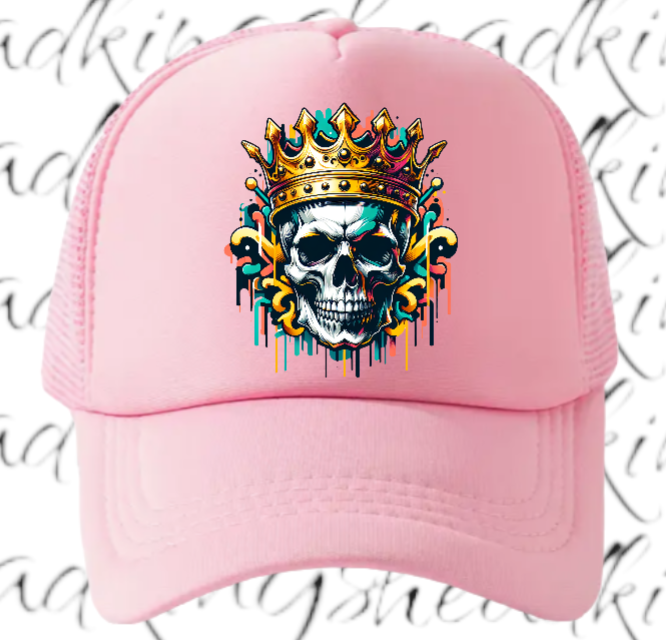 King Hat Adjustable Snapback Trucker Hat Skull Wearing Crown Hat Kingdom Hat