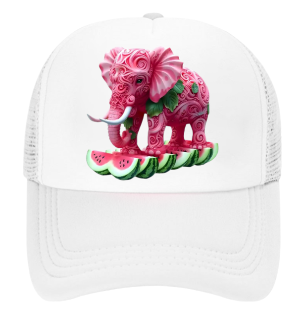 Watermelon Elephant Adjustable Snapback Trucker Hat Summer Hat Watermelons Hat