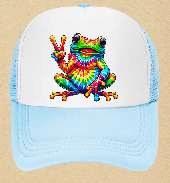 Tie and Dye Hat Adjustable Snapback Trucker Hat Happy Cute Frog Hat Funny Hat
