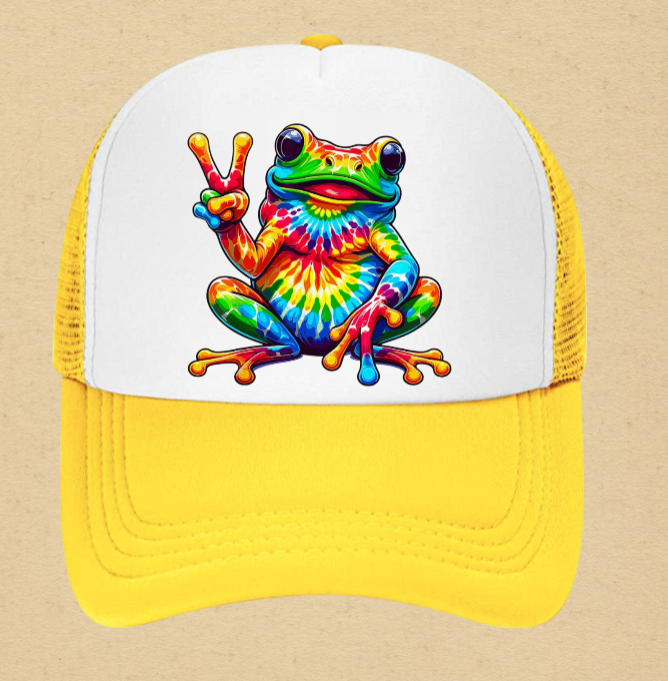 Tie and Dye Hat Adjustable Snapback Trucker Hat Happy Cute Frog Hat Funny Hat