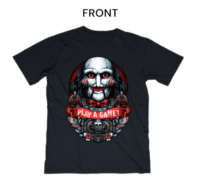 Horror Movie T-shirt 100% Cotton Play A Game T-shirt Black (Choose Your Size)