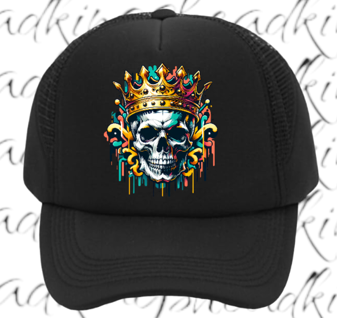 King Hat Adjustable Snapback Trucker Hat Skull Wearing Crown Hat Kingdom Hat