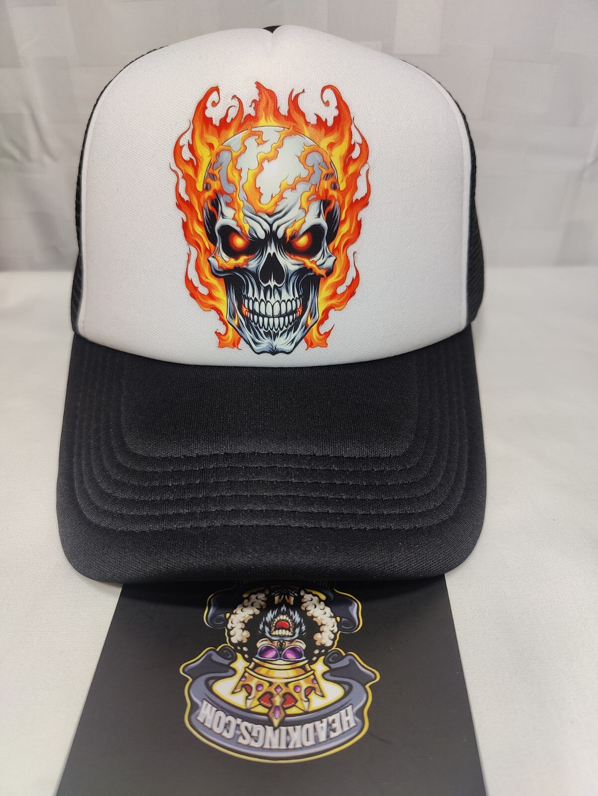 Flaming Skull Hat Adjustable Snapback Trucker Hat Burning Skull Hat Hardcore Hat