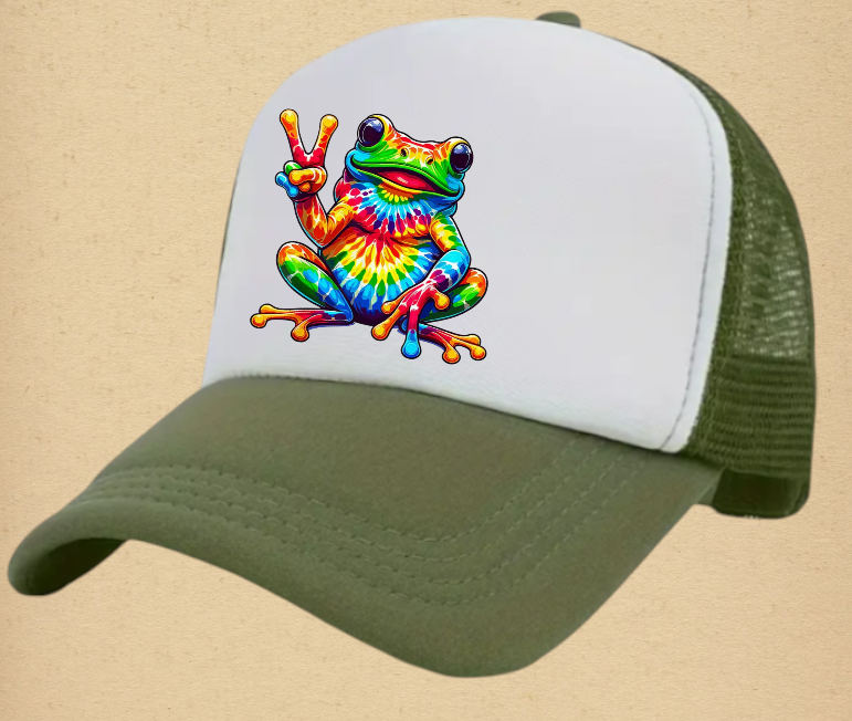 Tie and Dye Hat Adjustable Snapback Trucker Hat Happy Cute Frog Hat Funny Hat