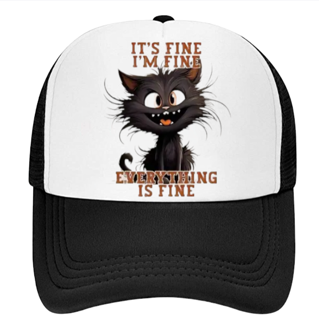 Funny Hat Cat Hat It's Fine I'm Fine Everything Is Fine Surprised Sarcastic Hat