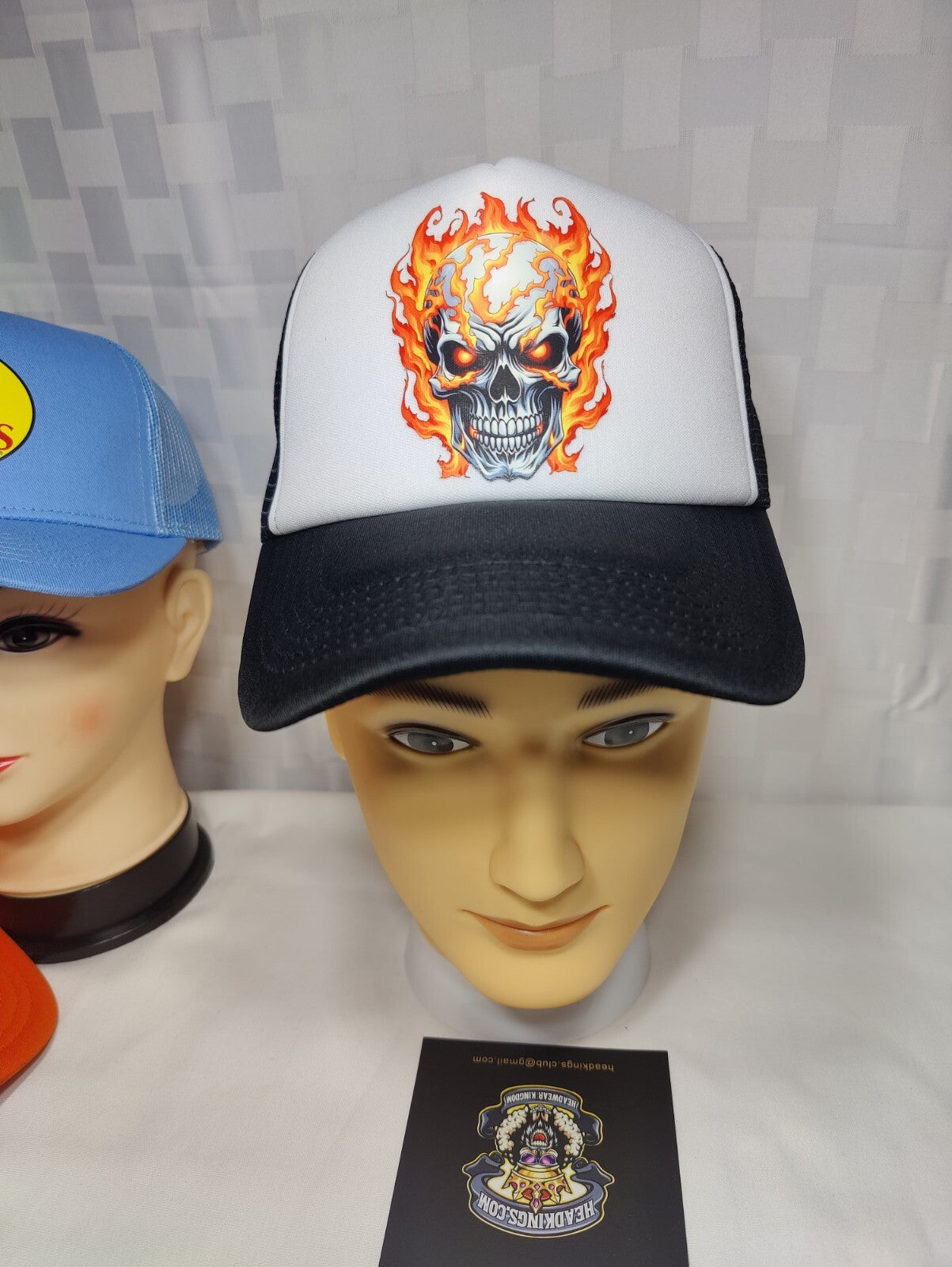 Flaming Skull Hat Adjustable Snapback Trucker Hat Burning Skull Hat Hardcore Hat