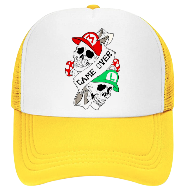 Super Mario Hat Game Over Skull Hat Baseball Hat Trucker Hat Mario Luigi Skull