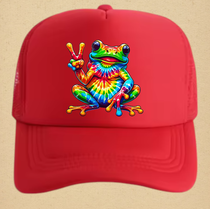 Tie and Dye Hat Adjustable Snapback Trucker Hat Happy Cute Frog Hat Funny Hat