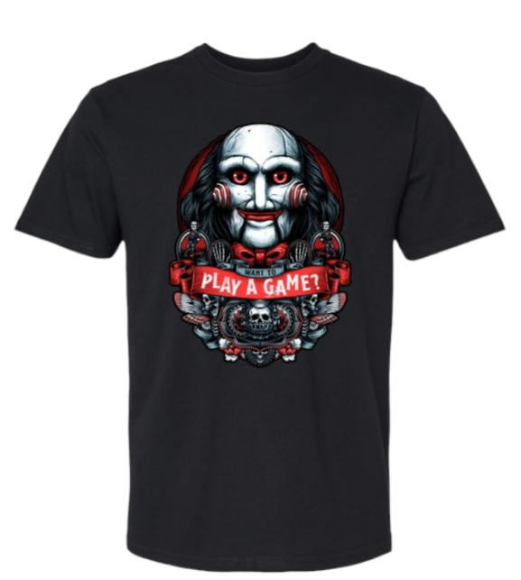 Horror Movie T-shirt 100% Cotton Play A Game T-shirt Black (Choose Your Size)