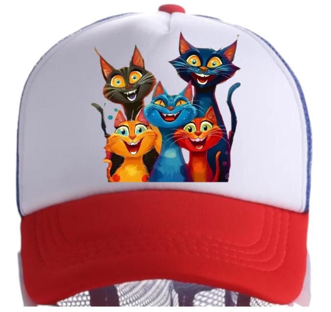 Cat Hat Adjustable Snapback Trucker Hat Smiling Cute Cat Family Cat Lovers Hat