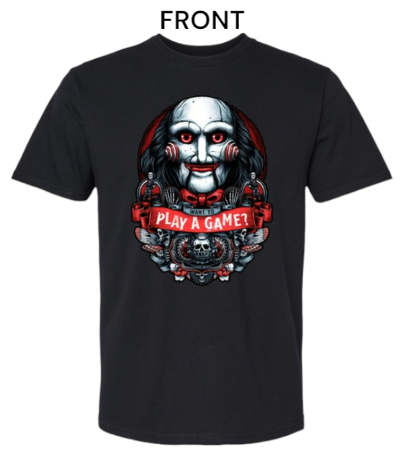Horror Movie T-shirt 100% Cotton Play A Game T-shirt Black (Choose Your Size)