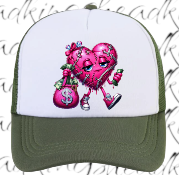 Dollars Hat Adjustable Snapback Trucker Hat Wounded Heart Holding Money Dollars