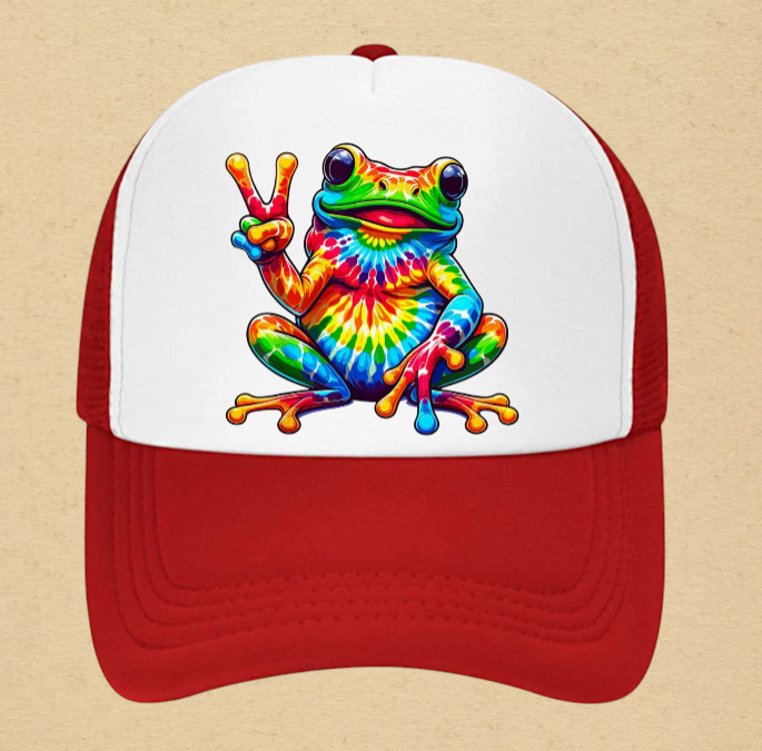 Tie and Dye Hat Adjustable Snapback Trucker Hat Happy Cute Frog Hat Funny Hat
