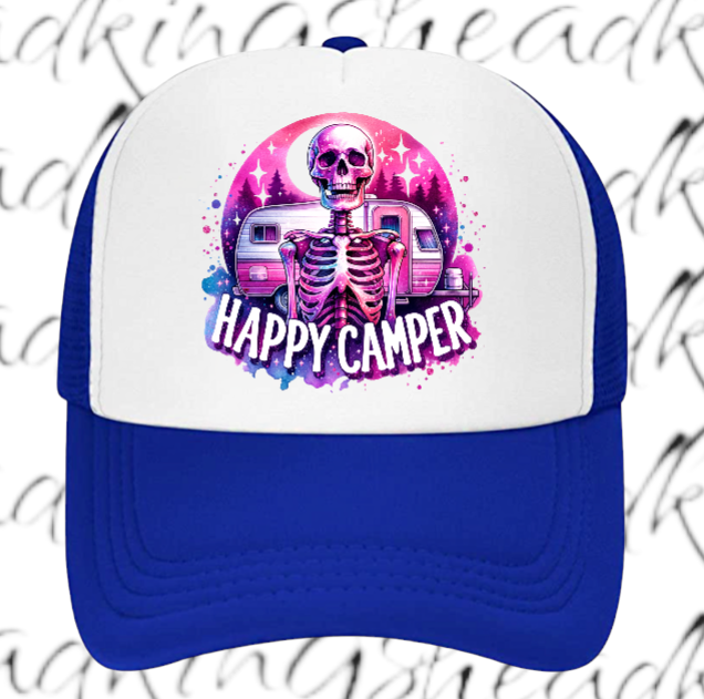 Camping Hat Adjustable Snapback Trucker Hat Happy Camper Outdoors Summer Hat