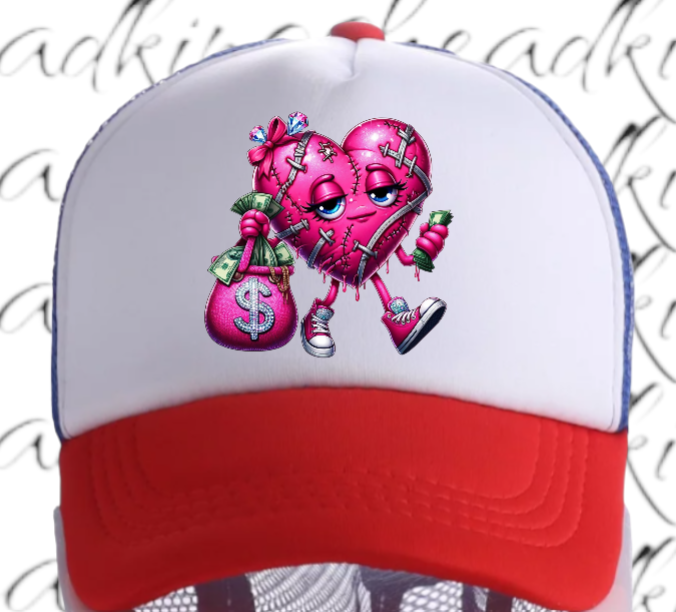 Dollars Hat Adjustable Snapback Trucker Hat Wounded Heart Holding Money Dollars