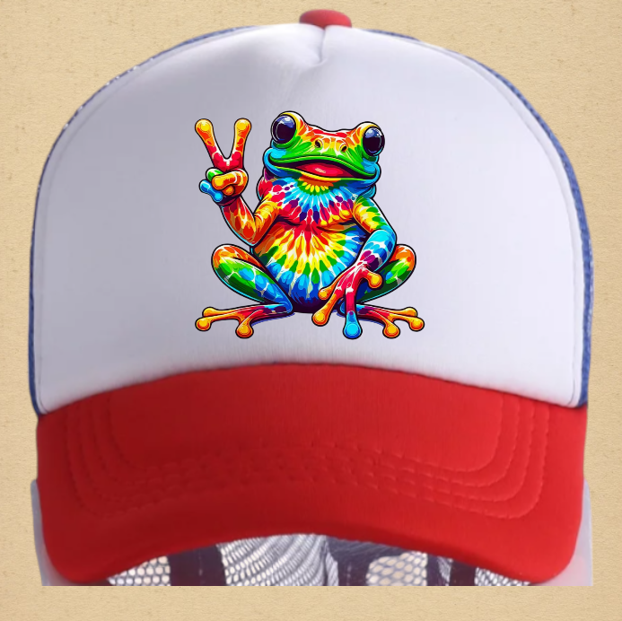 Tie and Dye Hat Adjustable Snapback Trucker Hat Happy Cute Frog Hat Funny Hat