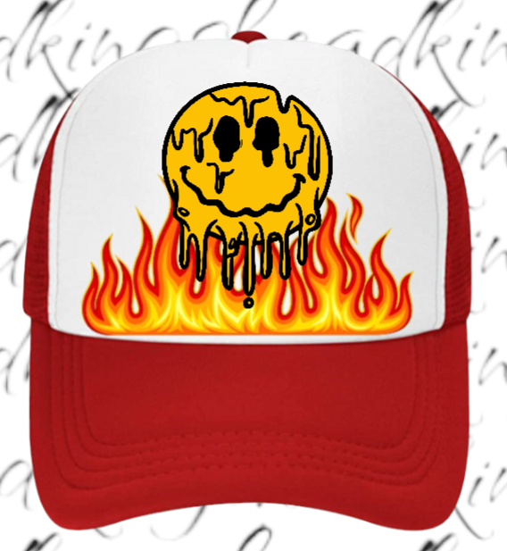 Burning Flame Hat Burning Dripping Face Hat Adjustable Snapback Trucker Hat Fire