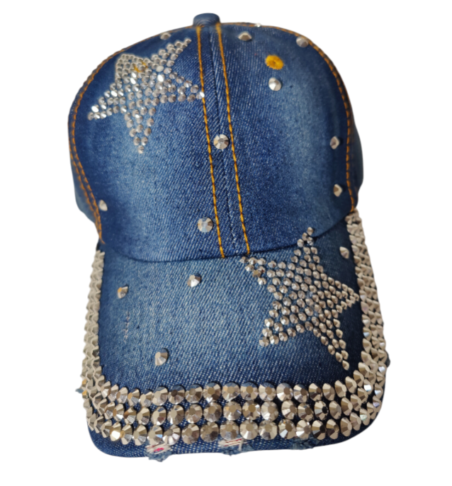 Star Hat Embroidered Adjustable Baseball Hat Crystals Star Denim Jeans Style Hat