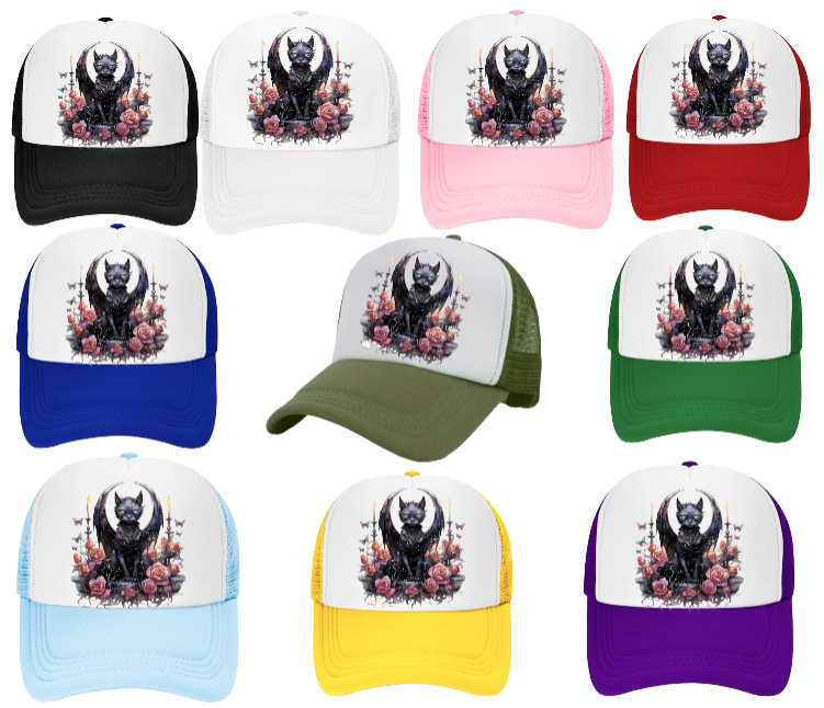 Angel Cat Hat Adjustable Snapback Trucker Hat Cute Black Cat With Wings Floral