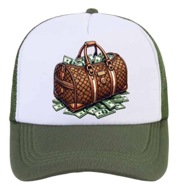 Dollars Hat Adjustable Snapback Trucker Hat Hustle Grind Riches Money Bags Hat