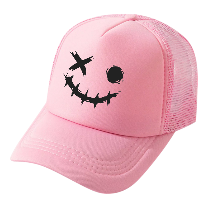 Discontinued X Hat Adjustable Snapback Trucker Hat Wink Smiley Face Skeleton Hat