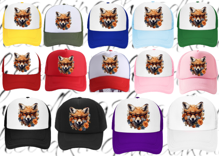 Cute Fox Hat Adjustable Snapback Trucker Hat Anime Fox Wearing Reading Glasses