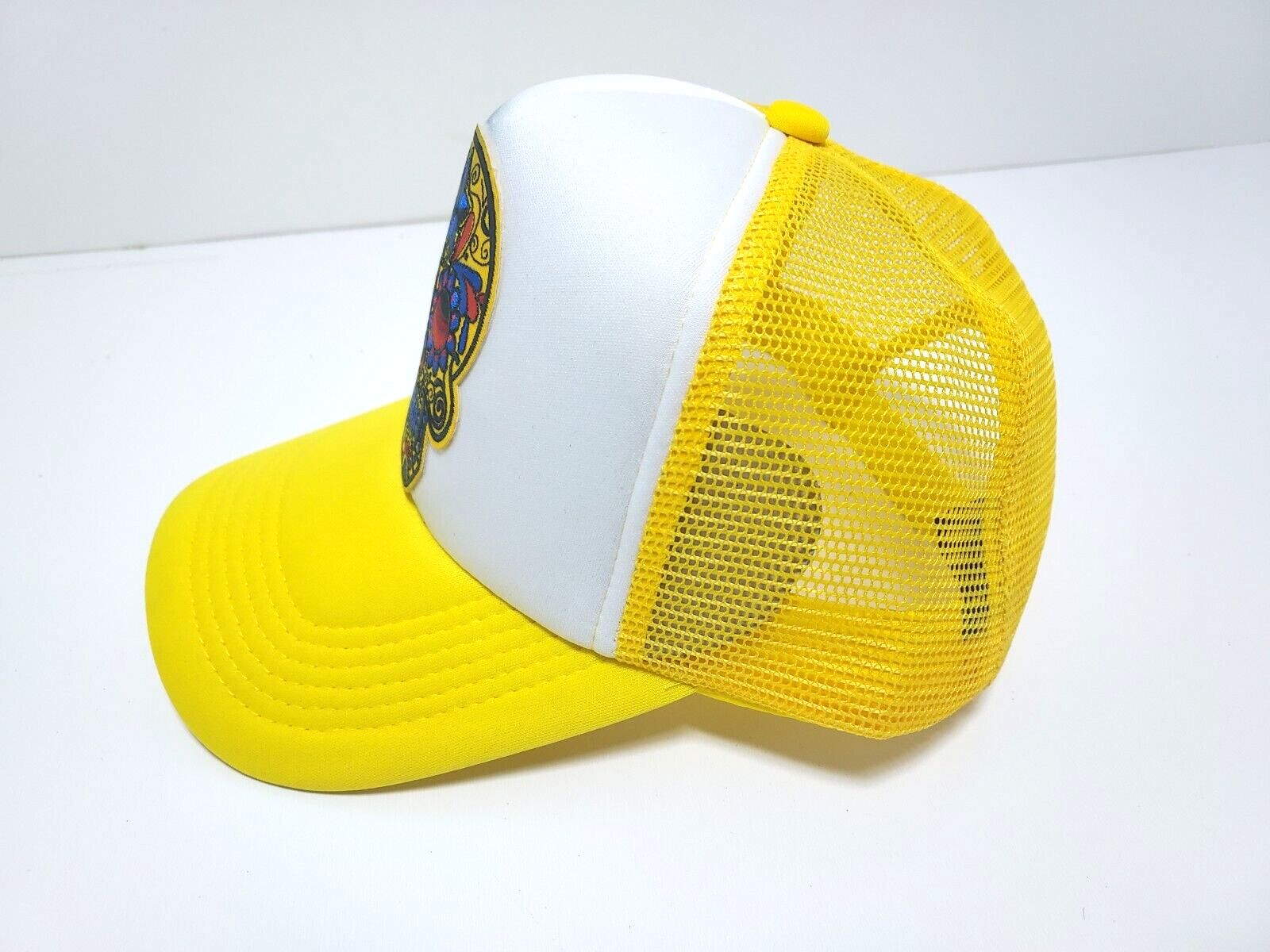 Floral Skull Head Adjustable Snapback Trucker Hat Embroidery Skull Yellow Hat