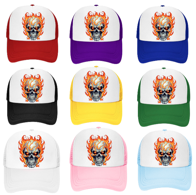 Burning Skull Hat Adjustable Snapback Trucker Hat Burning Skull Fire Skull Hat