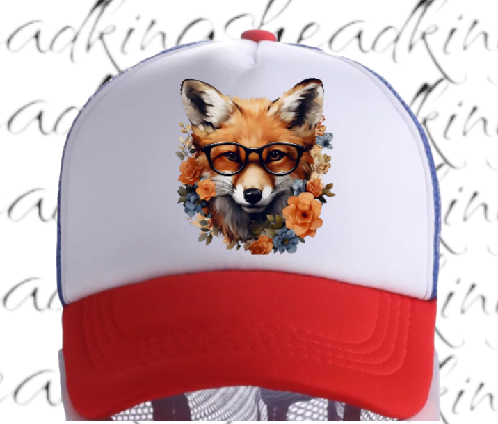 Cute Fox Hat Adjustable Snapback Trucker Hat Anime Fox Wearing Reading Glasses