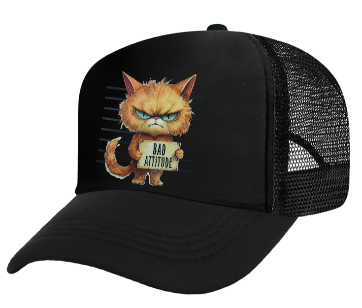 Cat Hat Adjustable Snapback Trucker Hat Bad Attitude Moody Angry Naughty Cat