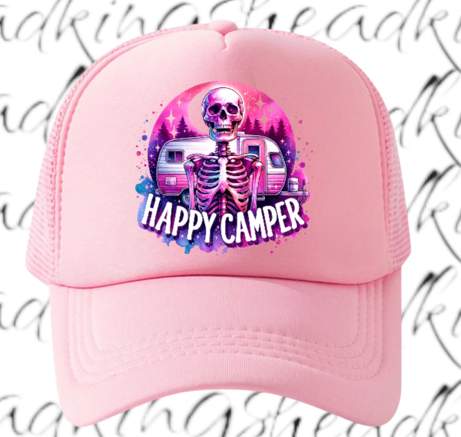 Camping Hat Adjustable Snapback Trucker Hat Happy Camper Outdoors Summer Hat