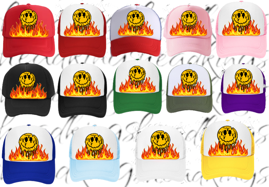 Burning Flame Hat Burning Dripping Face Hat Adjustable Snapback Trucker Hat Fire