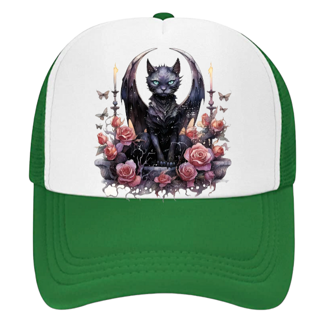 Angel Cat Hat Adjustable Snapback Trucker Hat Cute Black Cat With Wings Floral