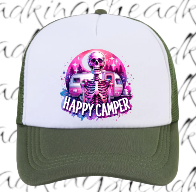 Camping Hat Adjustable Snapback Trucker Hat Happy Camper Outdoors Summer Hat